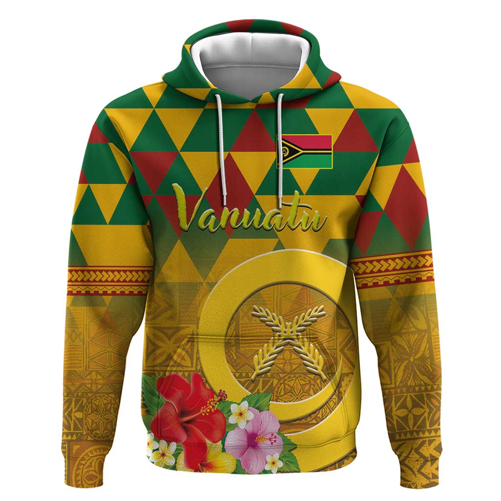 Melanesian Vanuatu Hoodie With Tapa Tribal Pattern and Triangle Geometric Tricolor - Polynesian Pride