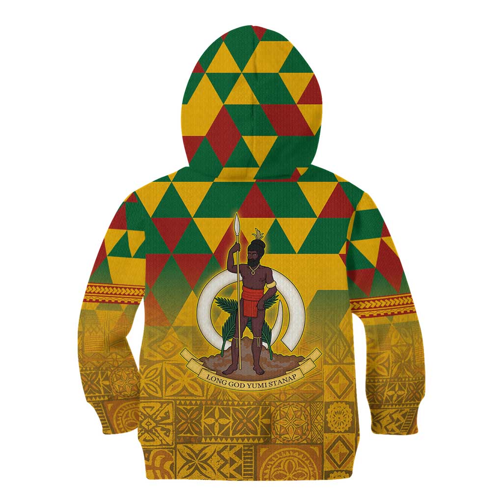 Melanesian Vanuatu Kid Hoodie With Tapa Tribal Pattern and Triangle Geometric Tricolor - Polynesian Pride