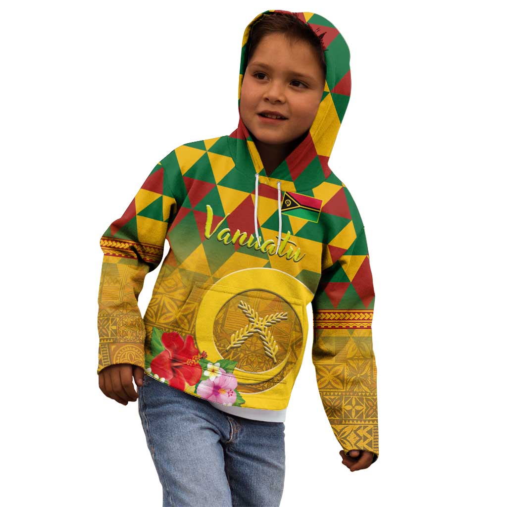 Melanesian Vanuatu Kid Hoodie With Tapa Tribal Pattern and Triangle Geometric Tricolor - Polynesian Pride