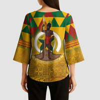 Melanesian Vanuatu Kimono Sleeve Blouse With Tapa Tribal Pattern and Triangle Geometric Tricolor - Polynesian Pride