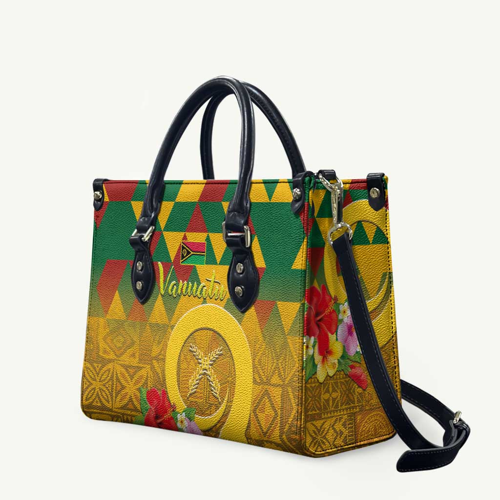 Melanesian Vanuatu Leather Bag With Tapa Tribal Pattern and Triangle Geometric Tricolor - Polynesian Pride