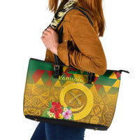Melanesian Vanuatu Leather Tote Bag With Tapa Tribal Pattern and Triangle Geometric Tricolor - Polynesian Pride