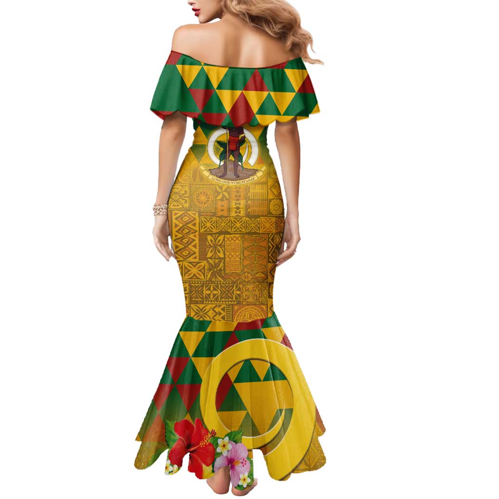 Melanesian Vanuatu Mermaid Dress With Tapa Tribal Pattern and Triangle Geometric Tricolor - Polynesian Pride