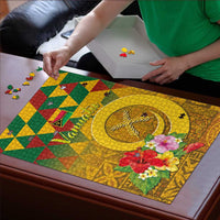 Melanesian Vanuatu Puzzle With Tapa Tribal Pattern and Triangle Geometric Tricolor - Polynesian Pride