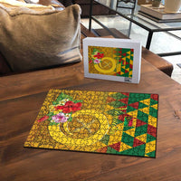 Melanesian Vanuatu Puzzle With Tapa Tribal Pattern and Triangle Geometric Tricolor - Polynesian Pride