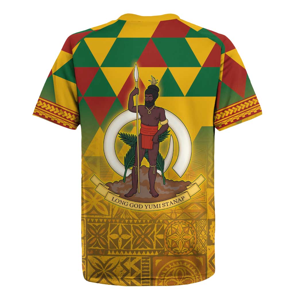 Melanesian Vanuatu Rugby Jersey With Tapa Tribal Pattern and Triangle Geometric Tricolor - Polynesian Pride