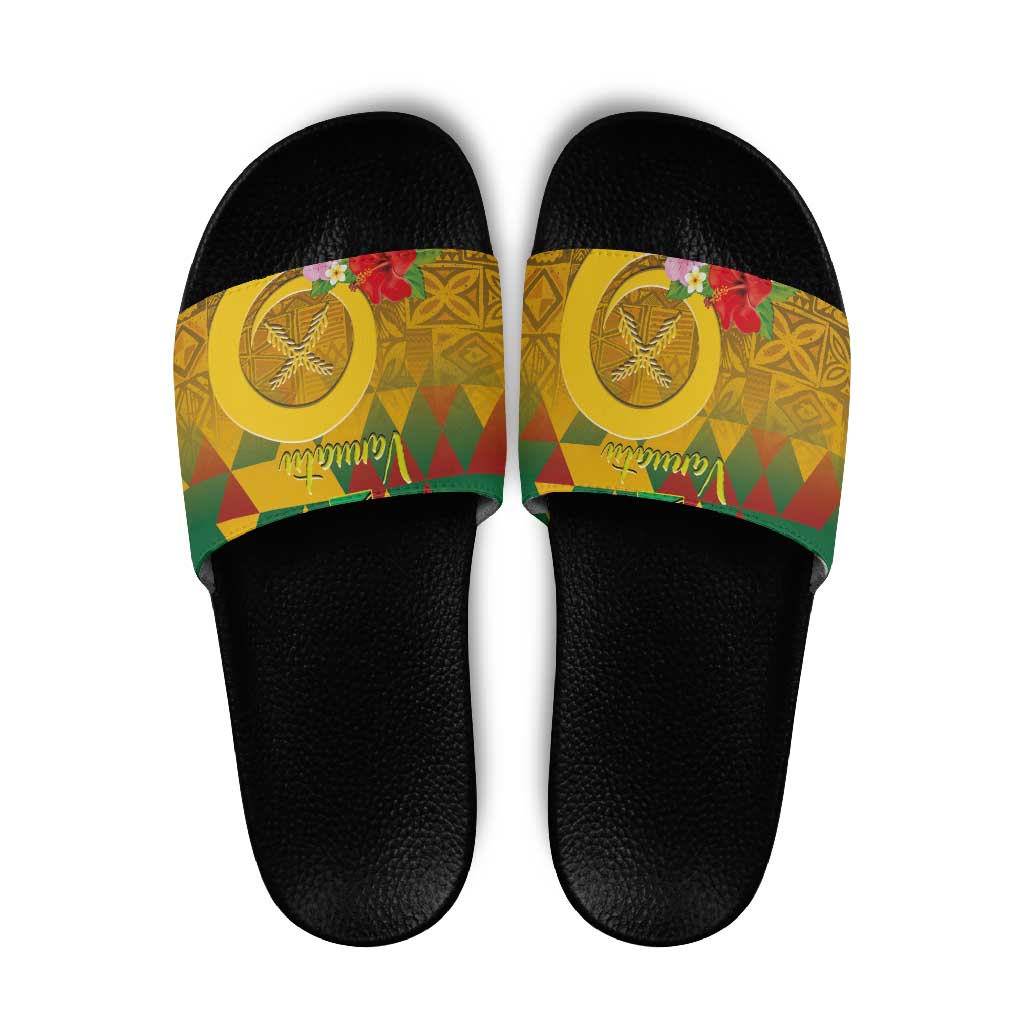 Melanesian Vanuatu Slide Sandals With Tapa Tribal Pattern and Triangle Geometric Tricolor - Polynesian Pride