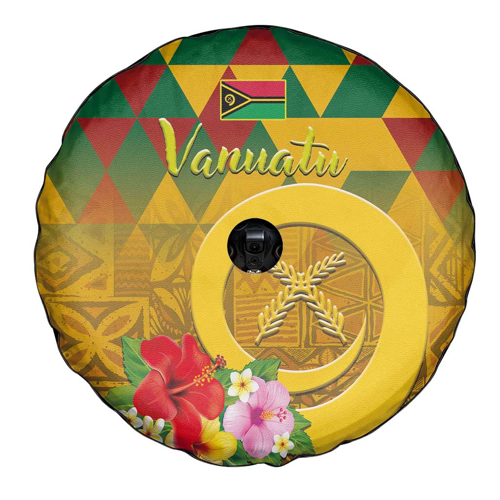 Melanesian Vanuatu Spare Tire Cover With Tapa Tribal Pattern and Triangle Geometric Tricolor - Polynesian Pride