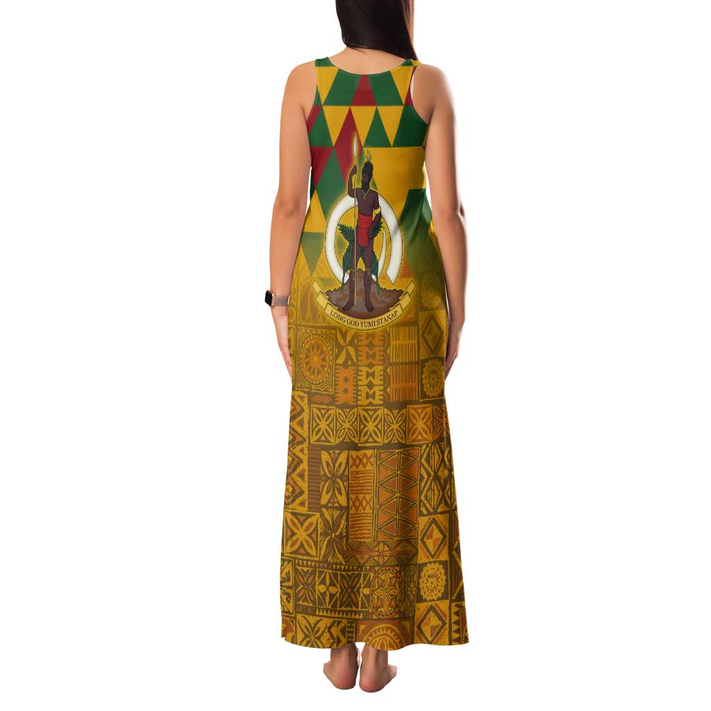 Melanesian Vanuatu Tank Maxi Dress With Tapa Tribal Pattern and Triangle Geometric Tricolor - Polynesian Pride