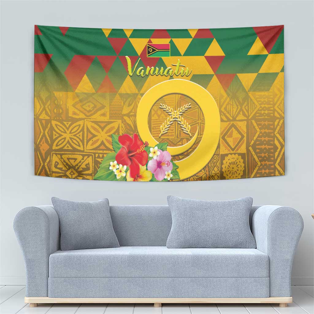 Melanesian Vanuatu Tapestry With Tapa Tribal Pattern and Triangle Geometric Tricolor - Polynesian Pride