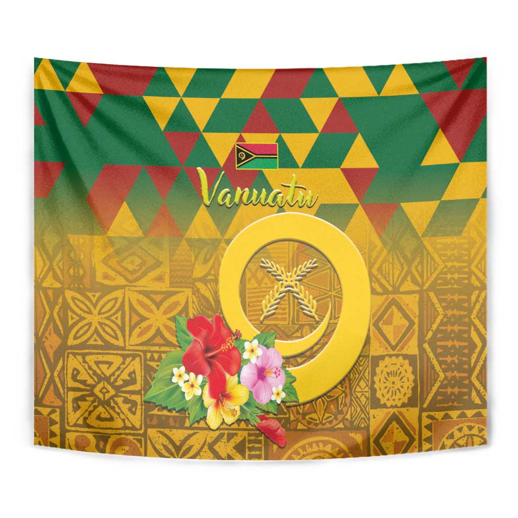 Melanesian Vanuatu Tapestry With Tapa Tribal Pattern and Triangle Geometric Tricolor - Polynesian Pride