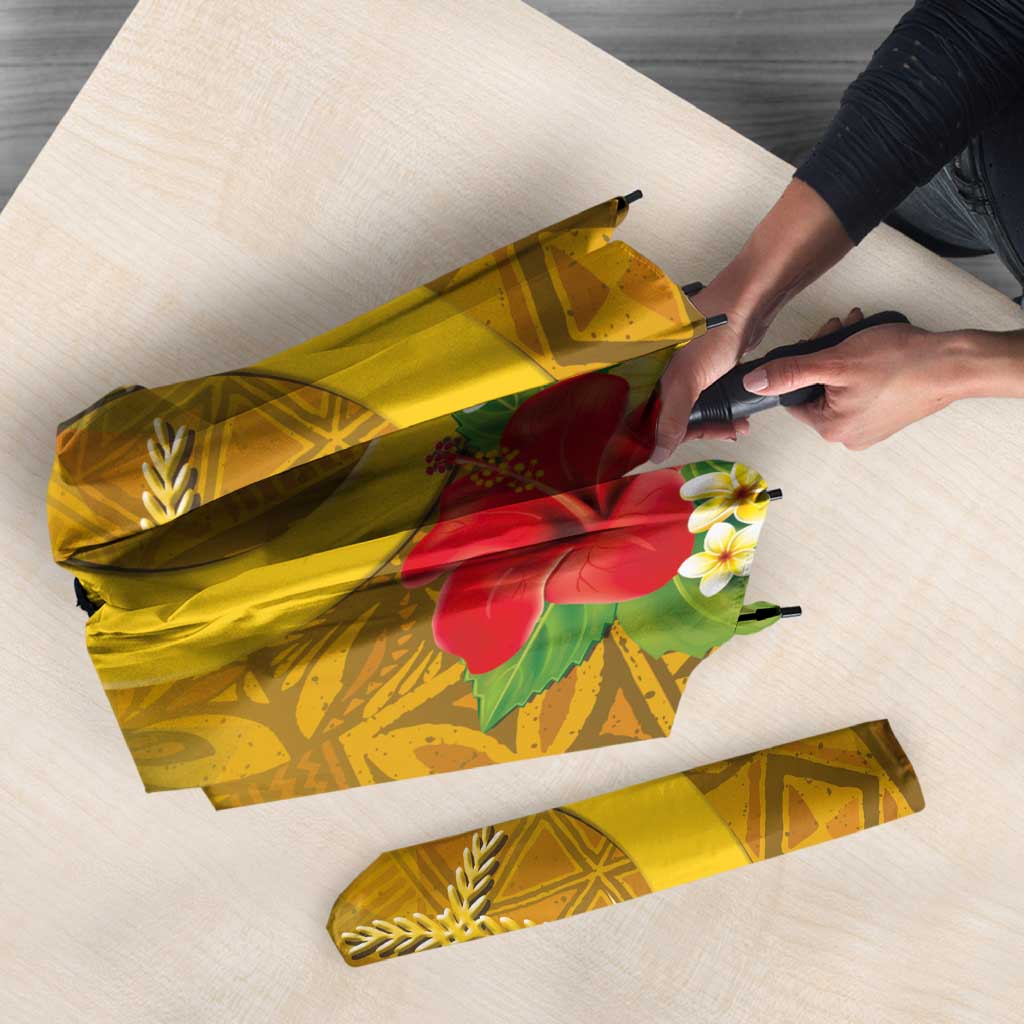 Melanesian Vanuatu Umbrella With Tapa Tribal Pattern and Triangle Geometric Tricolor - Polynesian Pride