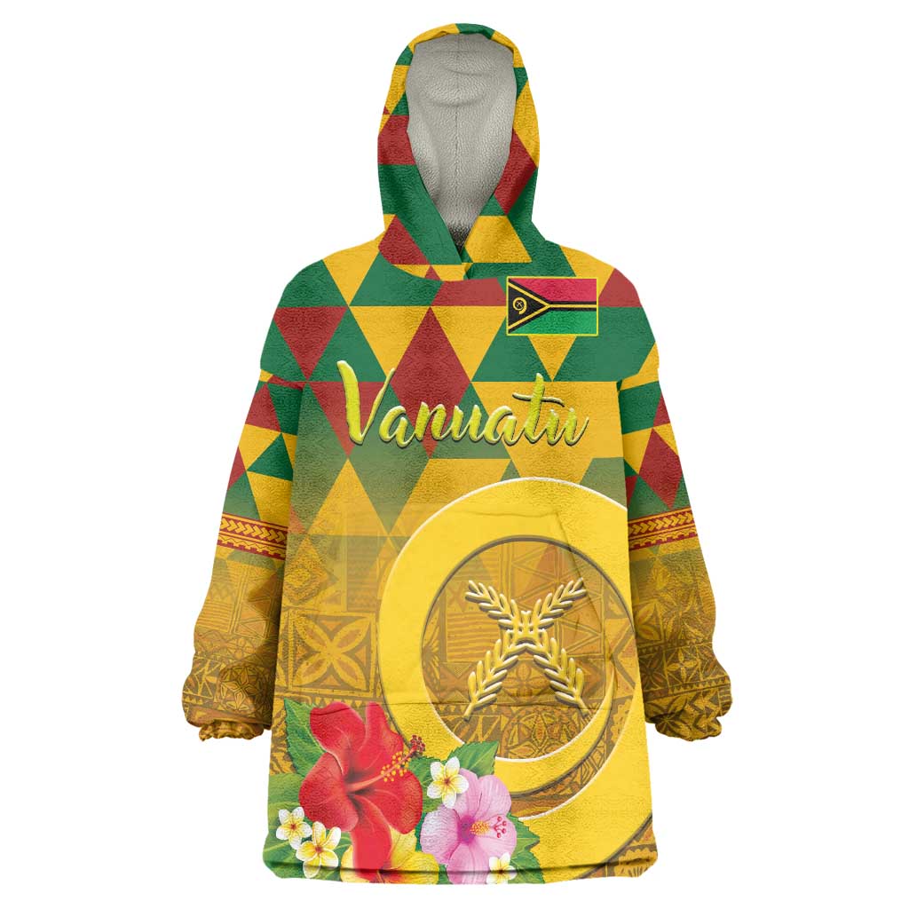 Melanesian Vanuatu Wearable Blanket Hoodie With Tapa Tribal Pattern and Triangle Geometric Tricolor - Polynesian Pride