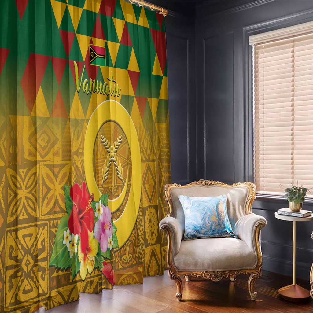 Melanesian Vanuatu Window Curtain With Tapa Tribal Pattern and Triangle Geometric Tricolor - Polynesian Pride