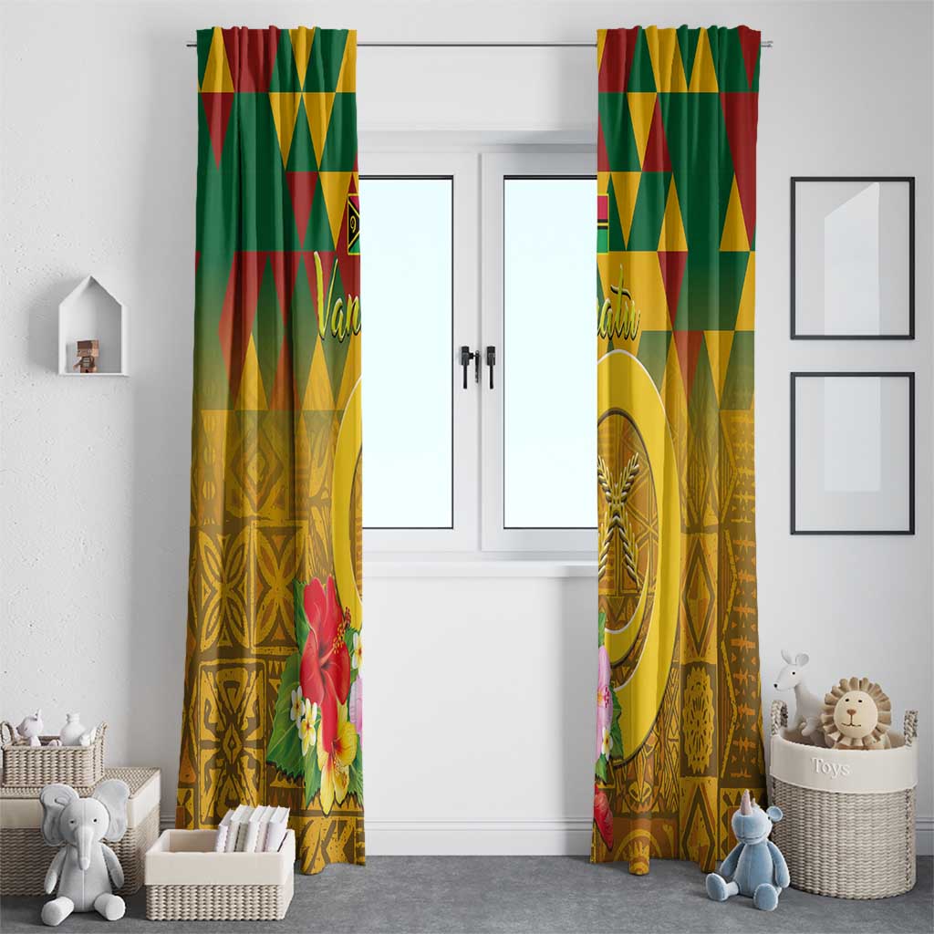 Melanesian Vanuatu Window Curtain With Tapa Tribal Pattern and Triangle Geometric Tricolor - Polynesian Pride