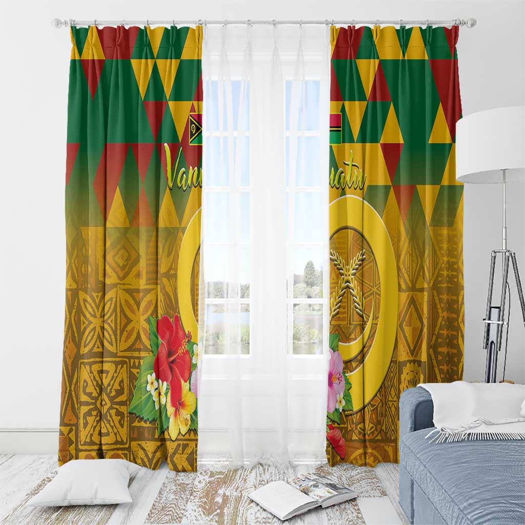 Melanesian Vanuatu Window Curtain With Tapa Tribal Pattern and Triangle Geometric Tricolor - Polynesian Pride