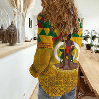 Melanesian Vanuatu Women Casual Shirt With Tapa Tribal Pattern and Triangle Geometric Tricolor - Polynesian Pride