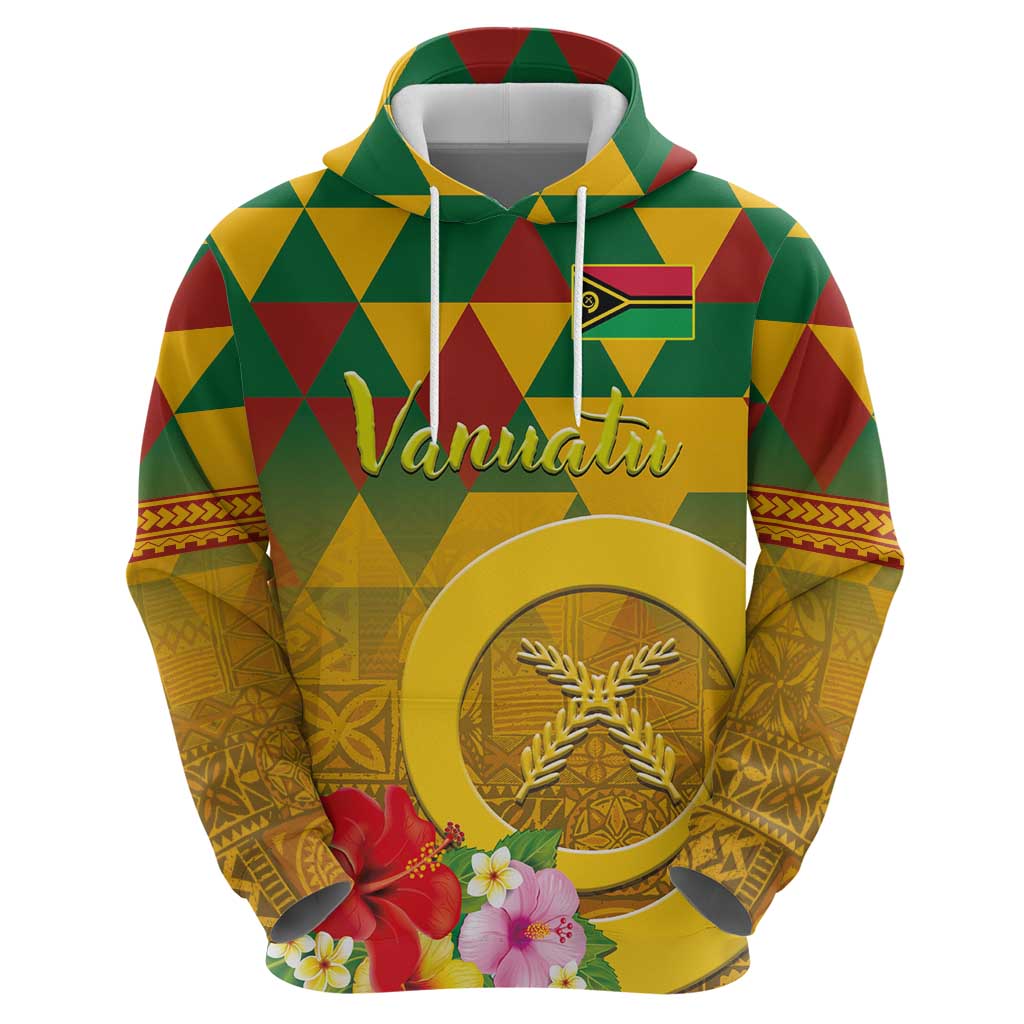 Melanesian Vanuatu Zip Hoodie With Tapa Tribal Pattern and Triangle Geometric Tricolor - Polynesian Pride