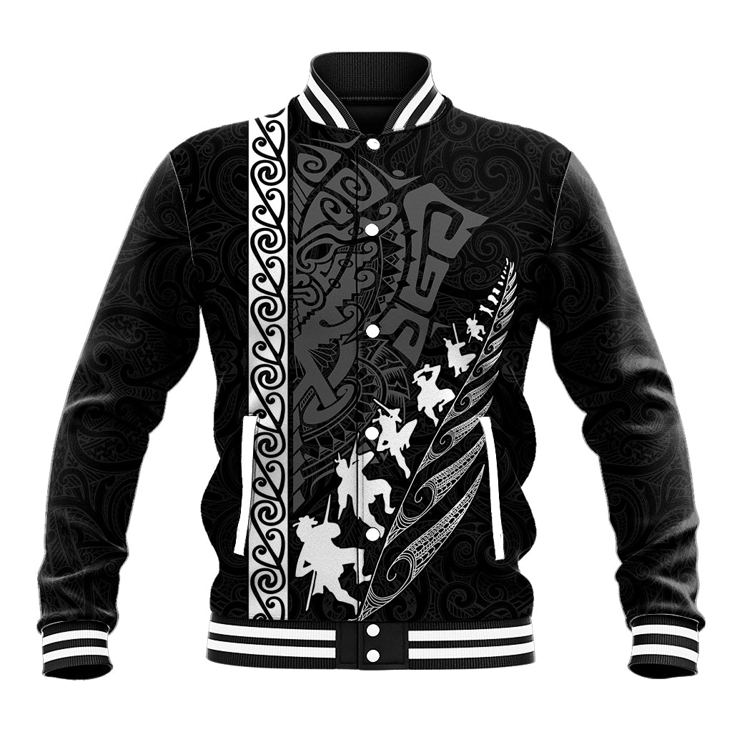New Zealand Rugby Baseball Jacket Haka Dance Tribal God Mask Maori Pattern LT03 Unisex Black - Polynesian Pride