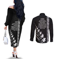 New Zealand Rugby Couples Matching Off The Shoulder Long Sleeve Dress and Long Sleeve Button Shirts Haka Dance Tribal God Mask Maori Pattern LT03 - Polynesian Pride