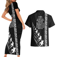 New Zealand Rugby Couples Matching Short Sleeve Bodycon Dress and Hawaiian Shirt Haka Dance Tribal God Mask Maori Pattern LT03 - Polynesian Pride