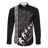 New Zealand Rugby Family Matching Summer Maxi Dress and Hawaiian Shirt Haka Dance Tribal God Mask Maori Pattern LT03 Dad's Shirt - Long Sleeve Black - Polynesian Pride