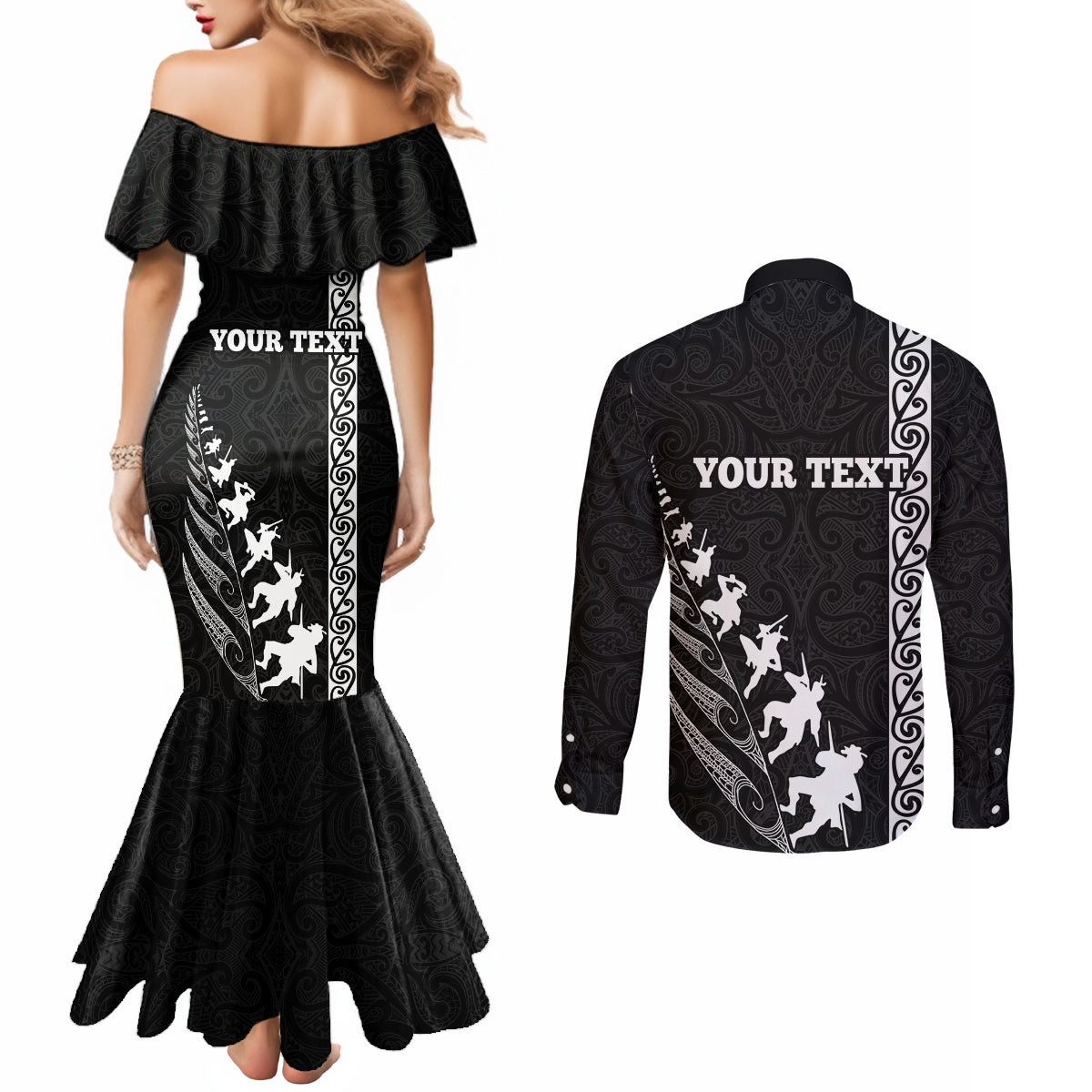 custom-new-zealand-rugby-couples-matching-mermaid-dress-and-long-sleeve-button-shirts-haka-dance-tribal-god-mask-maori-pattern