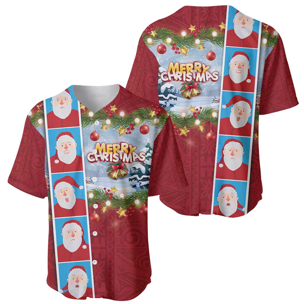 Merry Christmas Baseball Jersey Funny Santa Claus Cards Photo and Polynesian Pattern Red Color