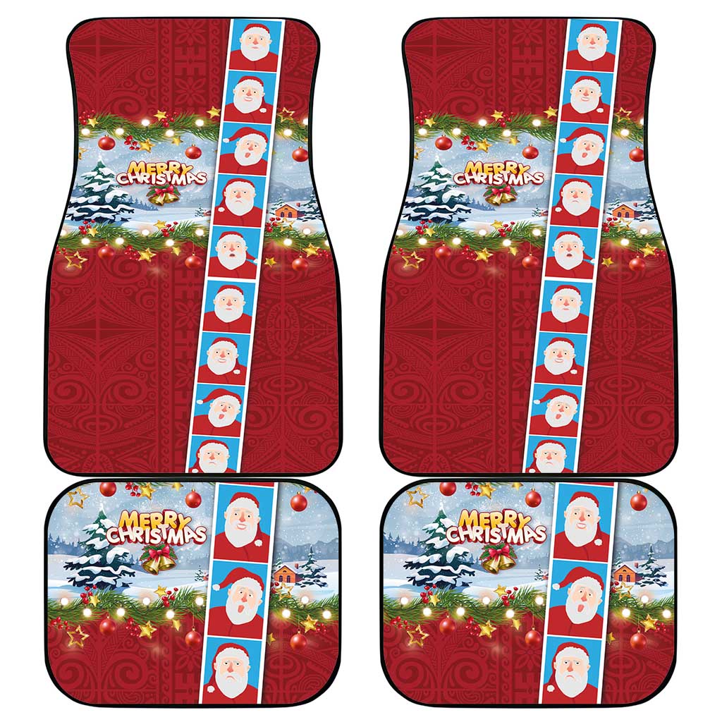 Merry Christmas Car Mats Funny Santa Claus Cards Photo and Polynesian Pattern Red Color