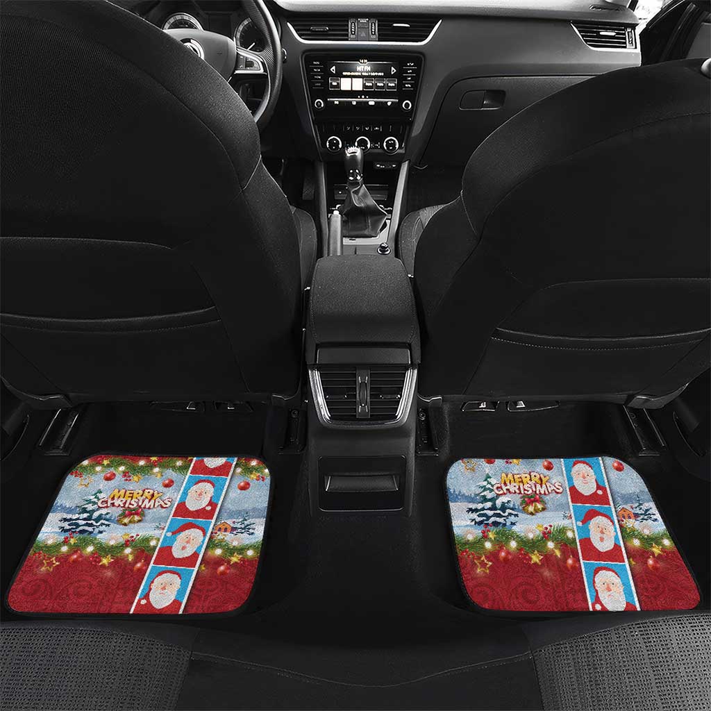 Merry Christmas Car Mats Funny Santa Claus Cards Photo and Polynesian Pattern Red Color