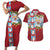 Merry Christmas Couples Matching Short Sleeve Bodycon Dress and Hawaiian Shirt Funny Santa Claus Cards Photo and Polynesian Pattern Red Color