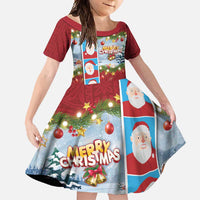 Merry Christmas Family Matching Long Sleeve Bodycon Dress and Hawaiian Shirt Funny Santa Claus Cards Photo and Polynesian Pattern Red Color LT03 Daughter's Dress Red - Polynesian Pride