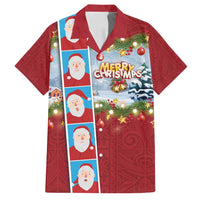 Merry Christmas Family Matching Long Sleeve Bodycon Dress and Hawaiian Shirt Funny Santa Claus Cards Photo and Polynesian Pattern Red Color LT03 Dad's Shirt - Short Sleeve Red - Polynesian Pride