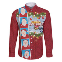 Merry Christmas Family Matching Puletasi and Hawaiian Shirt Funny Santa Claus Cards Photo and Polynesian Pattern Red Color LT03 Dad's Shirt - Long Sleeve Red - Polynesian Pride