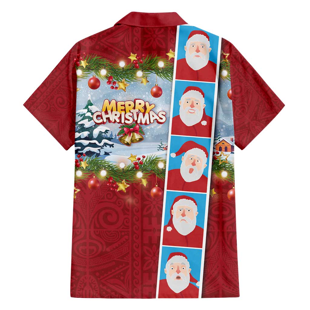 Merry Christmas Family Matching Tank Maxi Dress and Hawaiian Shirt Funny Santa Claus Cards Photo and Polynesian Pattern Red Color