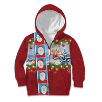 Merry Christmas Kid Hoodie Funny Santa Claus Cards Photo and Polynesian Pattern Red Color
