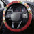 Merry Christmas Steering Wheel Cover Funny Santa Claus Cards Photo and Polynesian Pattern Red Color