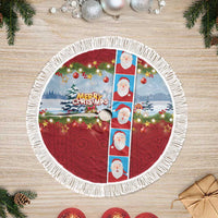 Merry Christmas Tree Skirt Funny Santa Claus Cards Photo and Polynesian Pattern Red Color