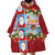 Merry Christmas Wearable Blanket Hoodie Funny Santa Claus Cards Photo and Polynesian Pattern Red Color