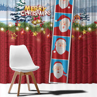 Merry Christmas Window Curtain Funny Santa Claus Cards Photo and Polynesian Pattern Red Color
