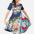 Merry Christmas Family Matching Long Sleeve Bodycon Dress and Hawaiian Shirt Funny Santa Claus Cards Photo and Polynesian Pattern Blue Color