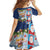 Merry Christmas Family Matching Long Sleeve Bodycon Dress and Hawaiian Shirt Funny Santa Claus Cards Photo and Polynesian Pattern Blue Color