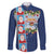 Merry Christmas Family Matching Long Sleeve Bodycon Dress and Hawaiian Shirt Funny Santa Claus Cards Photo and Polynesian Pattern Blue Color