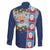Merry Christmas Family Matching Long Sleeve Bodycon Dress and Hawaiian Shirt Funny Santa Claus Cards Photo and Polynesian Pattern Blue Color