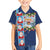 Merry Christmas Family Matching Long Sleeve Bodycon Dress and Hawaiian Shirt Funny Santa Claus Cards Photo and Polynesian Pattern Blue Color