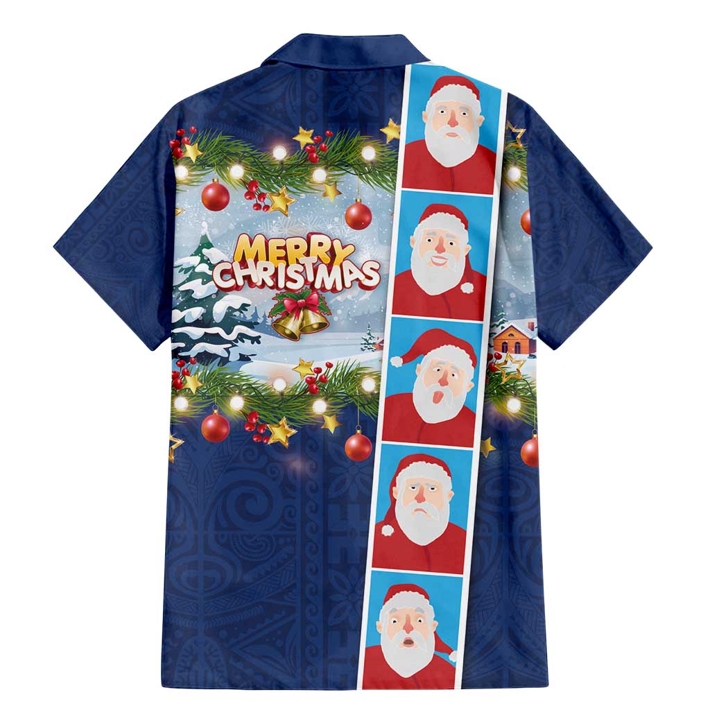 Merry Christmas Family Matching Mermaid Dress and Hawaiian Shirt Funny Santa Claus Cards Photo and Polynesian Pattern Blue Color LT03 - Polynesian Pride