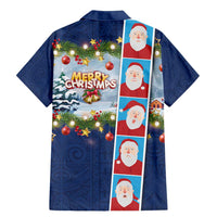 Merry Christmas Family Matching Mermaid Dress and Hawaiian Shirt Funny Santa Claus Cards Photo and Polynesian Pattern Blue Color LT03 - Polynesian Pride