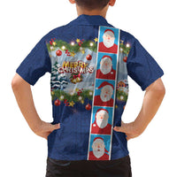 Merry Christmas Family Matching Puletasi and Hawaiian Shirt Funny Santa Claus Cards Photo and Polynesian Pattern Blue Color LT03 - Polynesian Pride