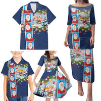 Merry Christmas Family Matching Puletasi and Hawaiian Shirt Funny Santa Claus Cards Photo and Polynesian Pattern Blue Color LT03 - Polynesian Pride