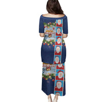 Merry Christmas Family Matching Puletasi and Hawaiian Shirt Funny Santa Claus Cards Photo and Polynesian Pattern Blue Color LT03 - Polynesian Pride